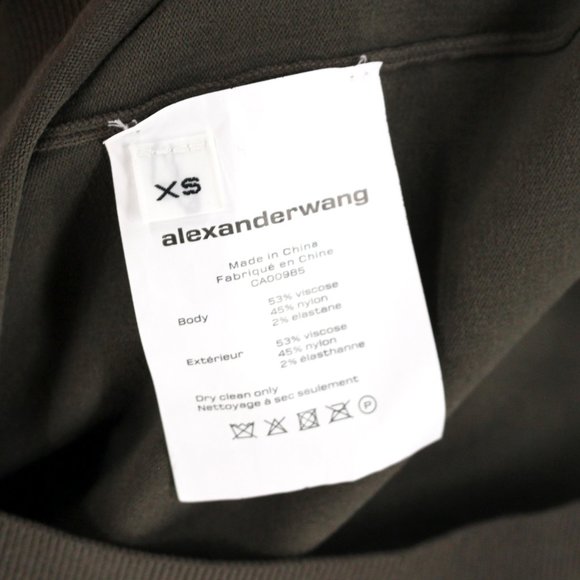 Alexander Wang Mesh Stripe Bi-Layer Long Sleeve Knit Mini Dress Moss X-Small NEW - Picture 8 of 9